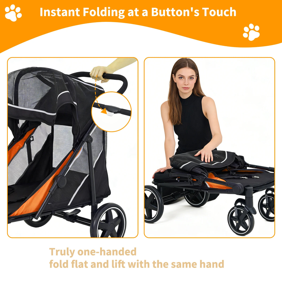 Foldable Pet Stroller for Large and Medium Dogs with Canopy