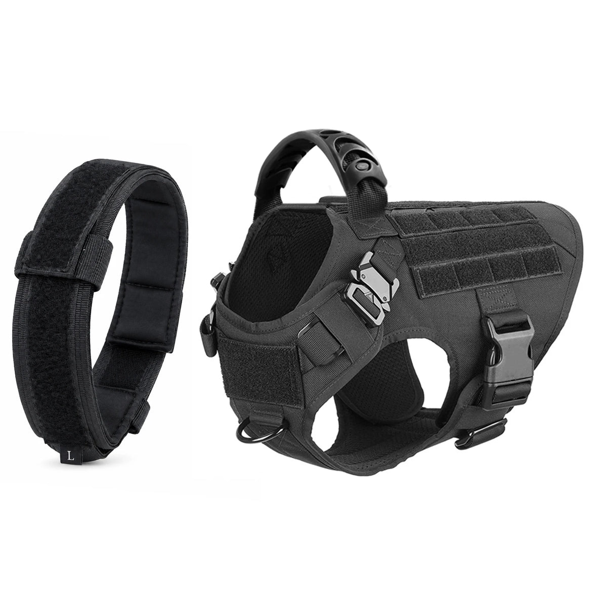 PETRAVEL Tactical Dog Harness and Nylon Collar Set for Walking