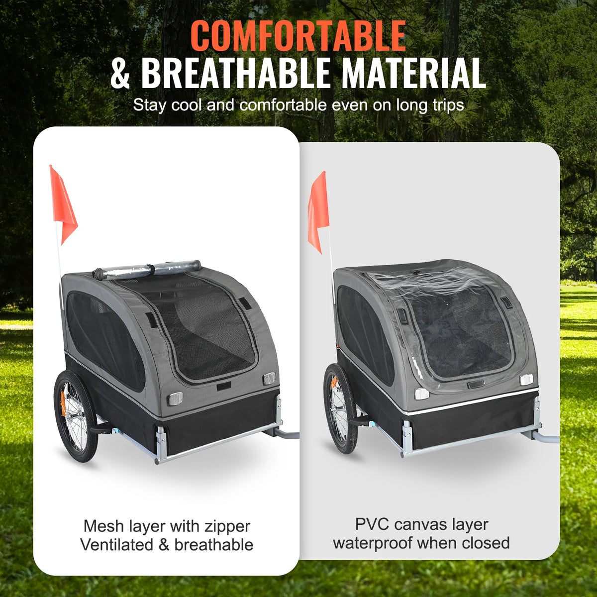 SucceBuy Dog Bicycle Trailer Pet Carrier with Wheels and Flag
