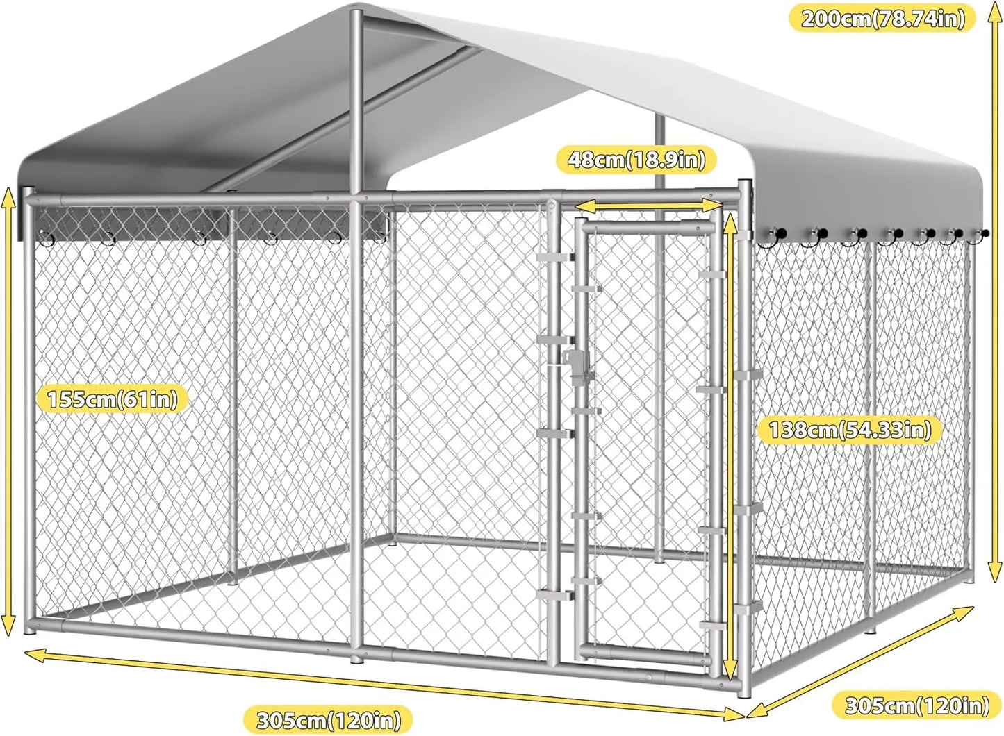 Outdoor Dog Kennel With Roof And Galvanized Chain Link Lock