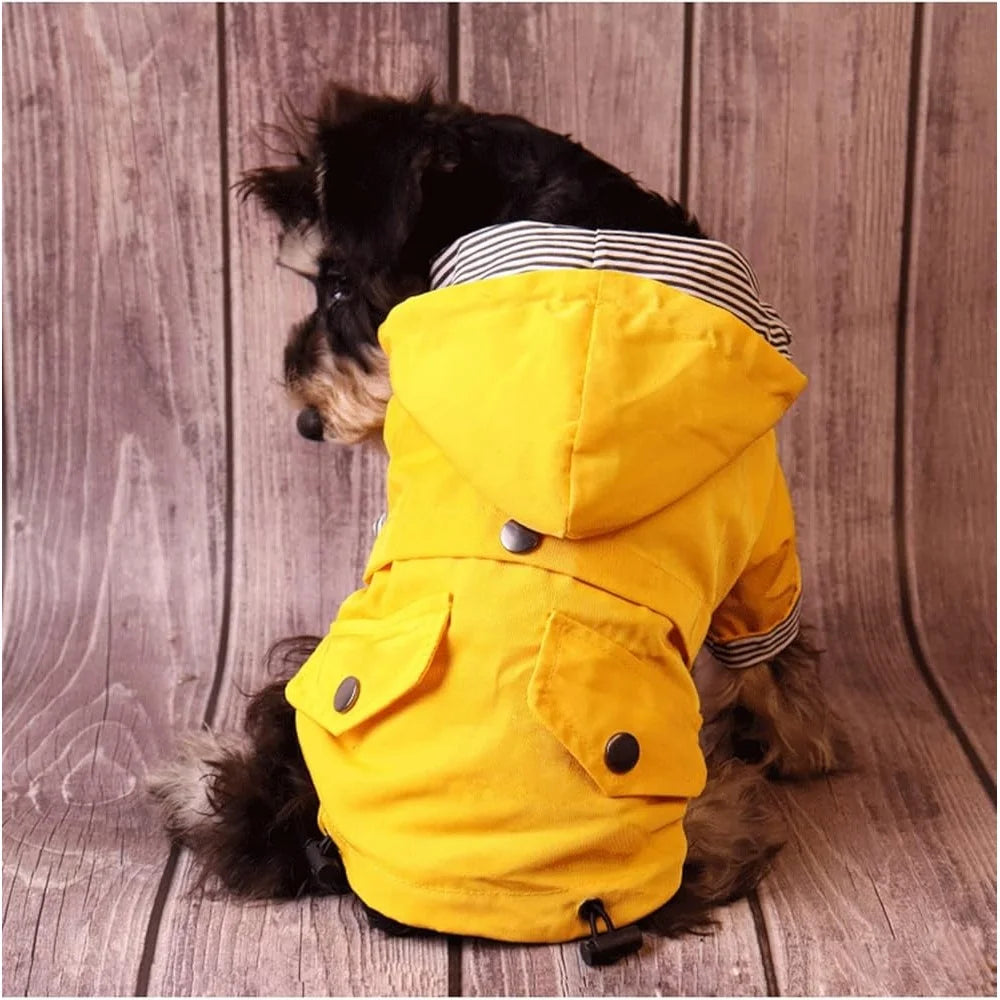Dog Raincoat Waterproof Jacket with Hood Comfortable Four Leg Design Stylish Rain Gear Small Dogs Machine Washable Pockets