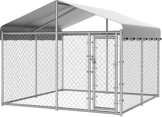 Outdoor Dog Kennel With Roof And Galvanized Chain Link Lock