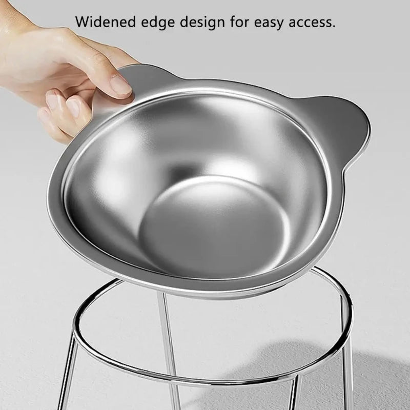 304 Stainless Steel Raised Cat Bowl With Tilted Neck Design