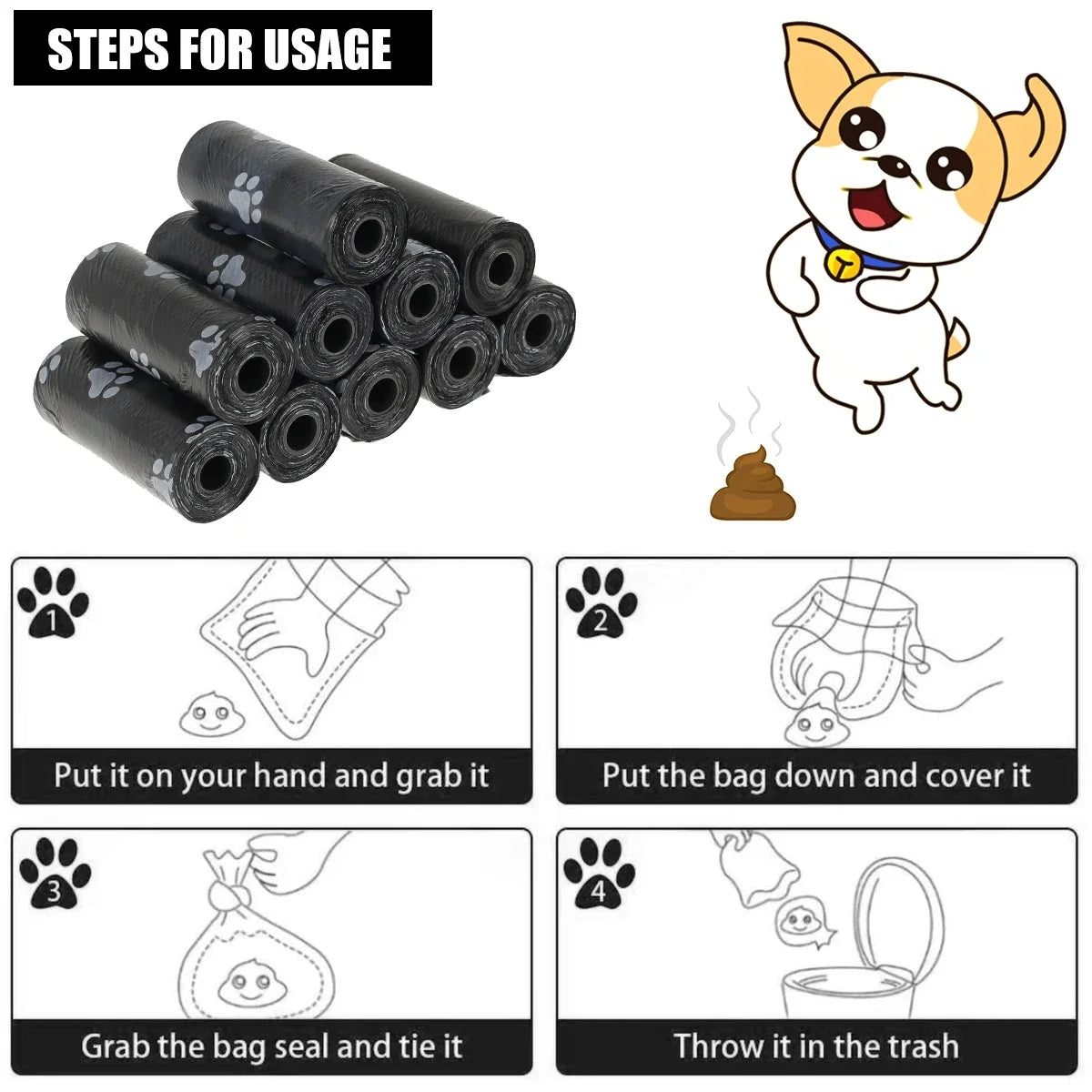 NONED Biodegradable Dog Poop Bags Dispenser Rolls For Pets