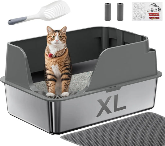 Stainless Steel Cat Litter Box Semi Closed Splash Proof Leakproof