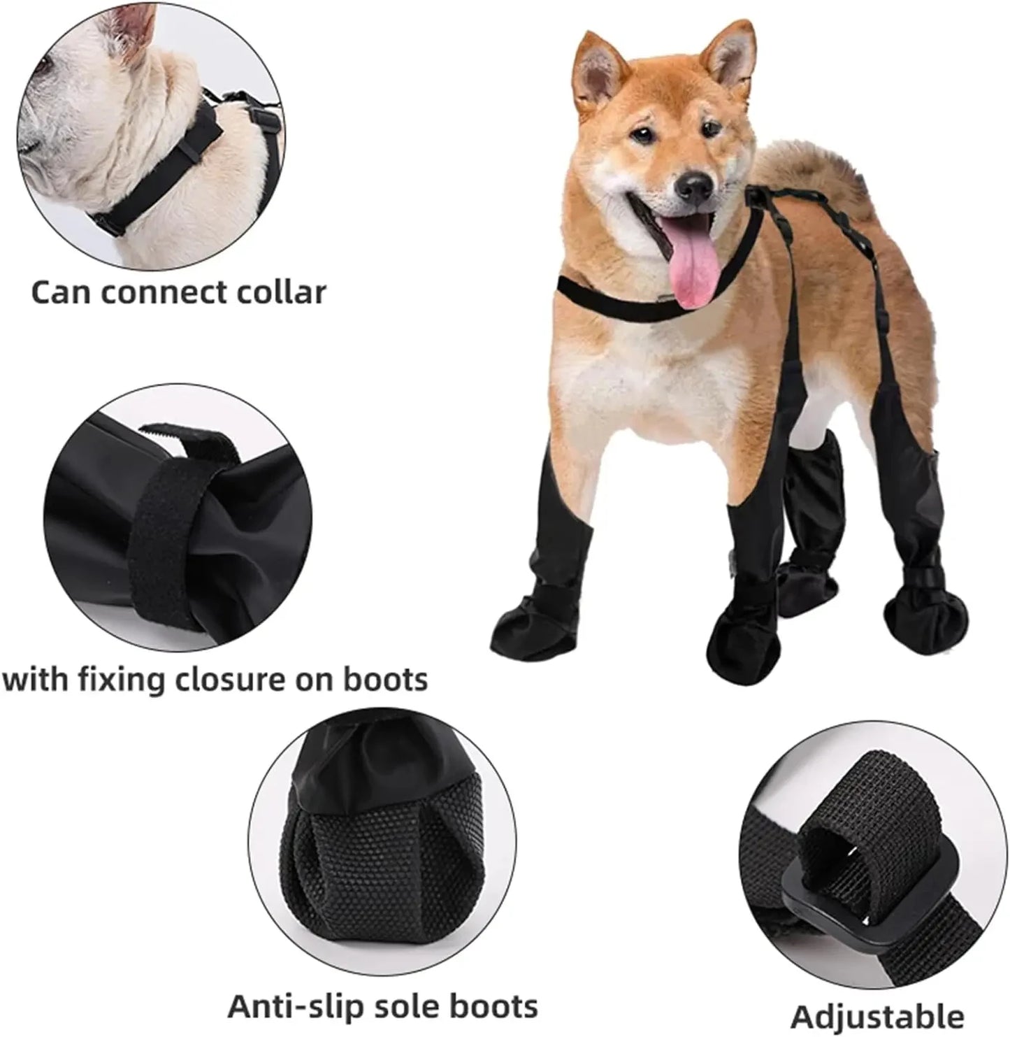 Waterproof Anti-Slip Dog Boots With Paw Protectors Adjustable