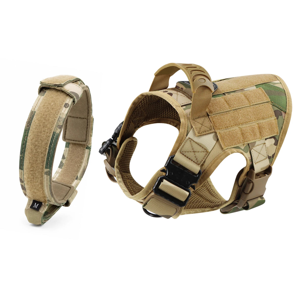 PETRAVEL Tactical Dog Harness and Nylon Collar Set for Walking