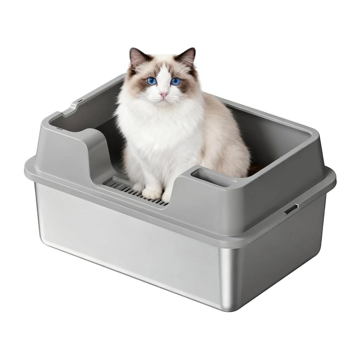 HiMISS Stainless Steel Cat Litter Box with Nonstick Base