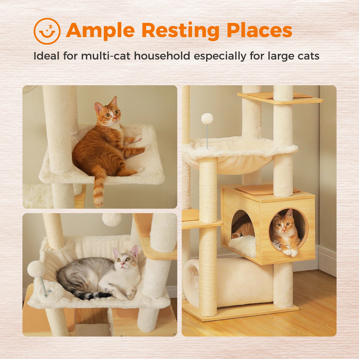PAWZ Road Wooden Cat Tree with Hammock and Scratching Posts