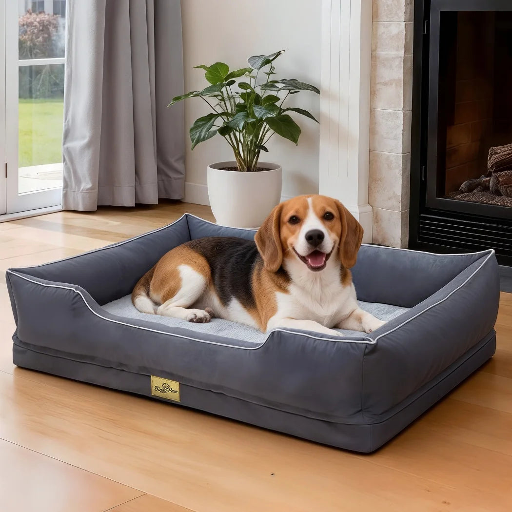 BORWART Orthopedic Dog Bed With Bolster For Deep Snuggling