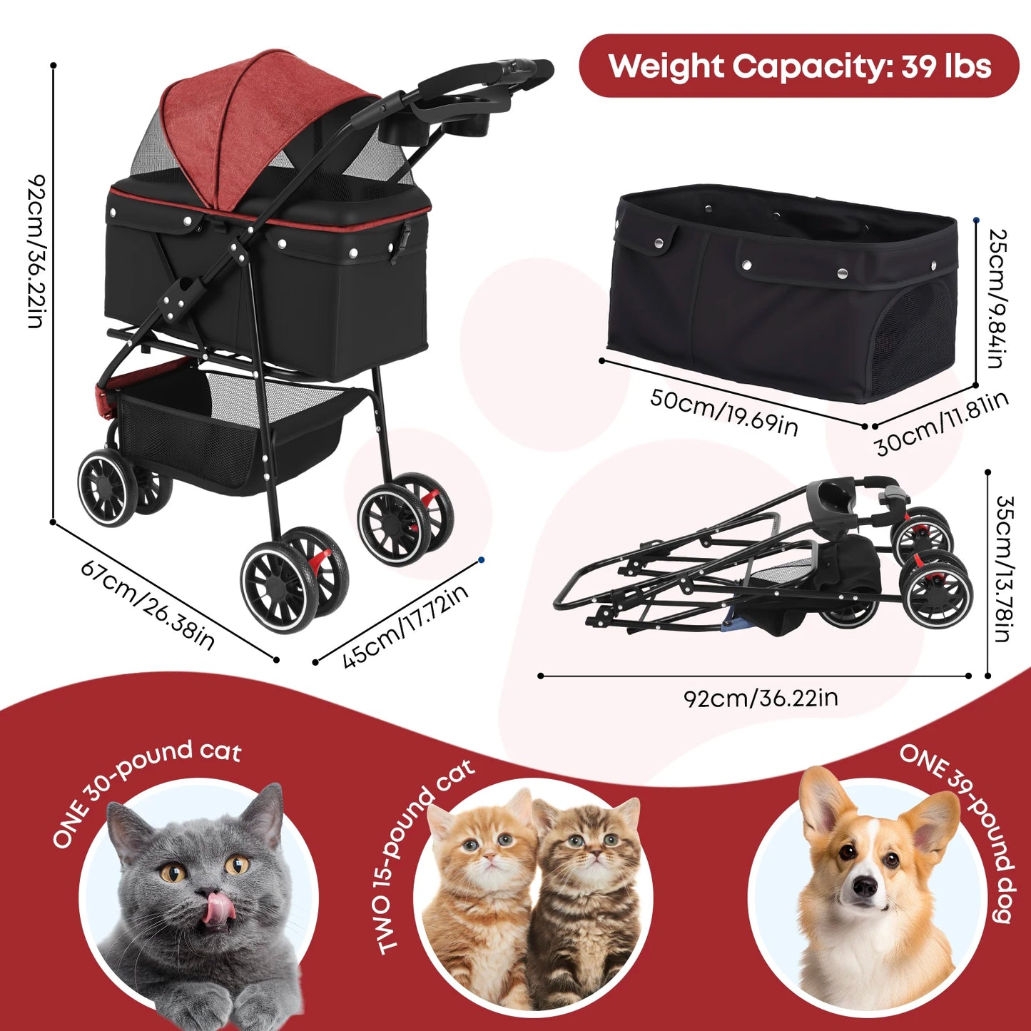 CHIHUAHUA Portable Foldable Pet Stroller for Small Dogs and Cats