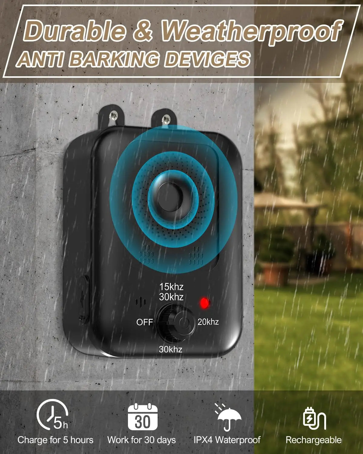 Rechargeable Ultrasonic Dog Bark Deterrent Indoor Outdoor