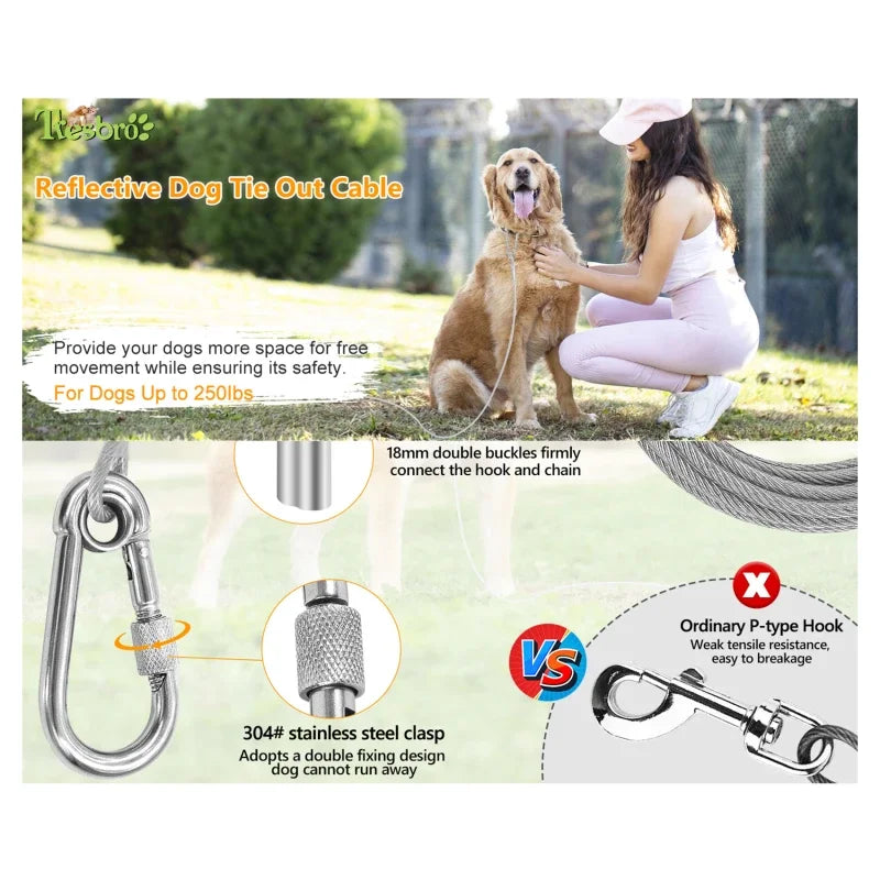 Double Headed Dog Tie Out Cable Leash With Metal Buckle