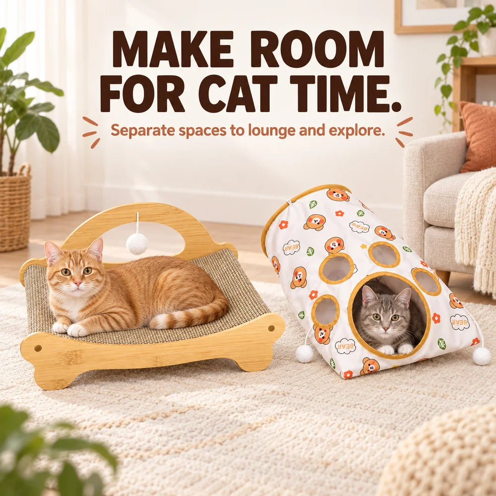 Zoe Cat Scratcher Lounger With Crinkle Tunnel And Hanging Toys
