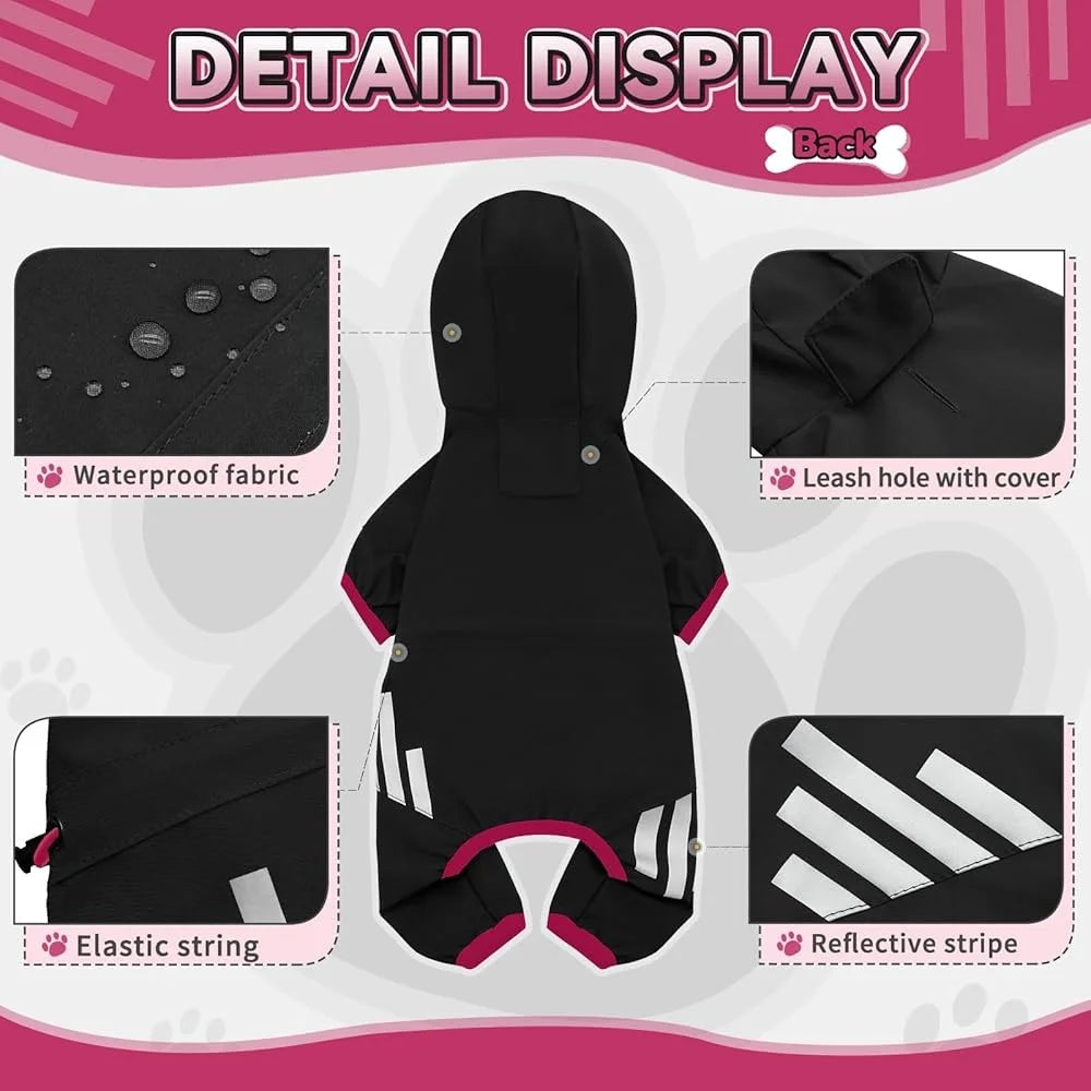 Hign-concerned Waterproof Dog Raincoat Reflective Leash Hole