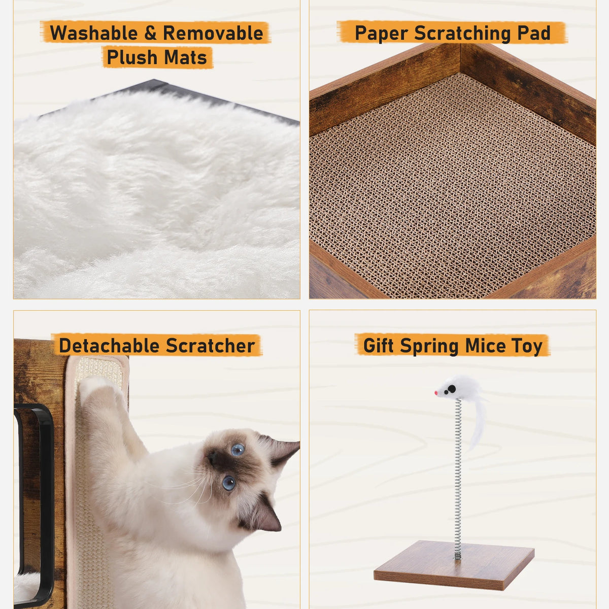 PAWZ Road Wooden Cat Condo Bed with Scratching Pad