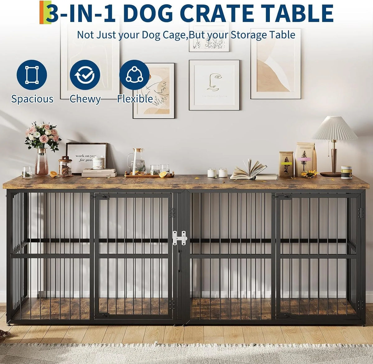 Extra Large Double Dog Crate Furniture With Divider Storage Cabinet