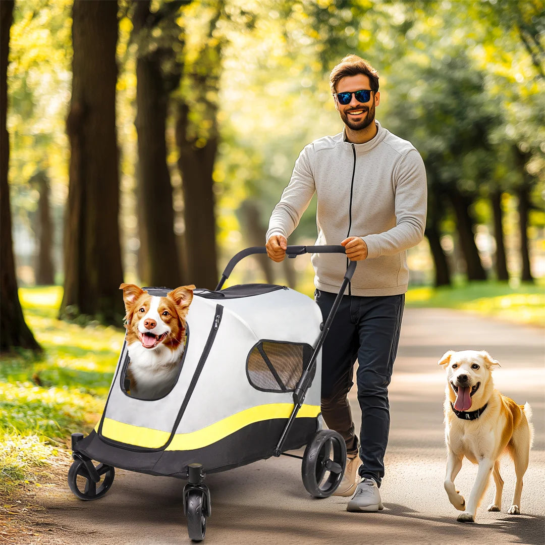 Foldable Dog Stroller With 4 Heavy Wheels Rainproof Cover