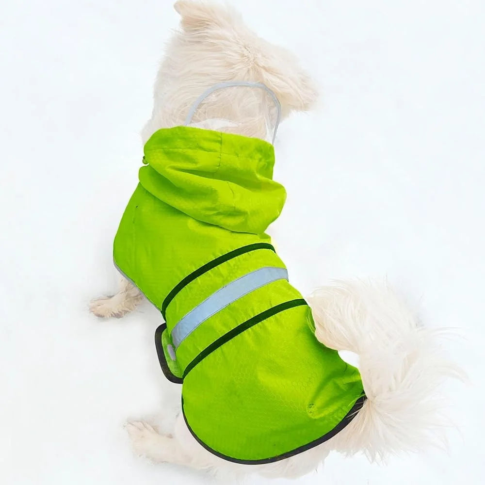 Waterproof Dog Raincoat Reflective Lightweight Breathable Hooded Slicker Jacket Adjustable Belly Strap Rain Poncho Outdoor Use