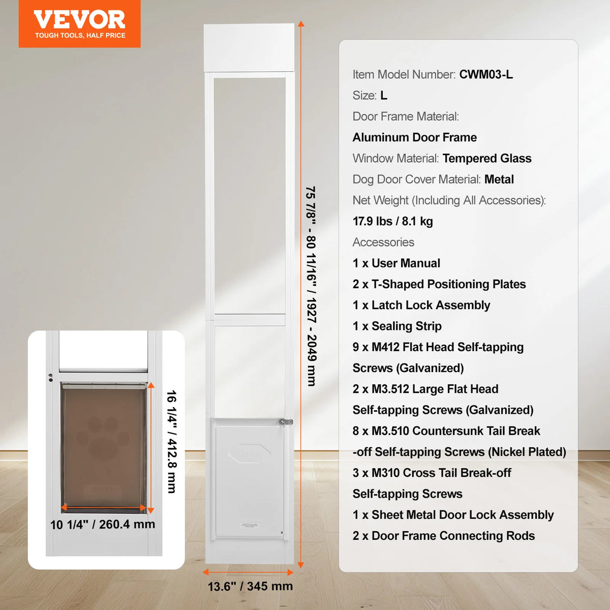 SucceBuy Adjustable Sliding Glass Door Dog Door With Aluminum Frame