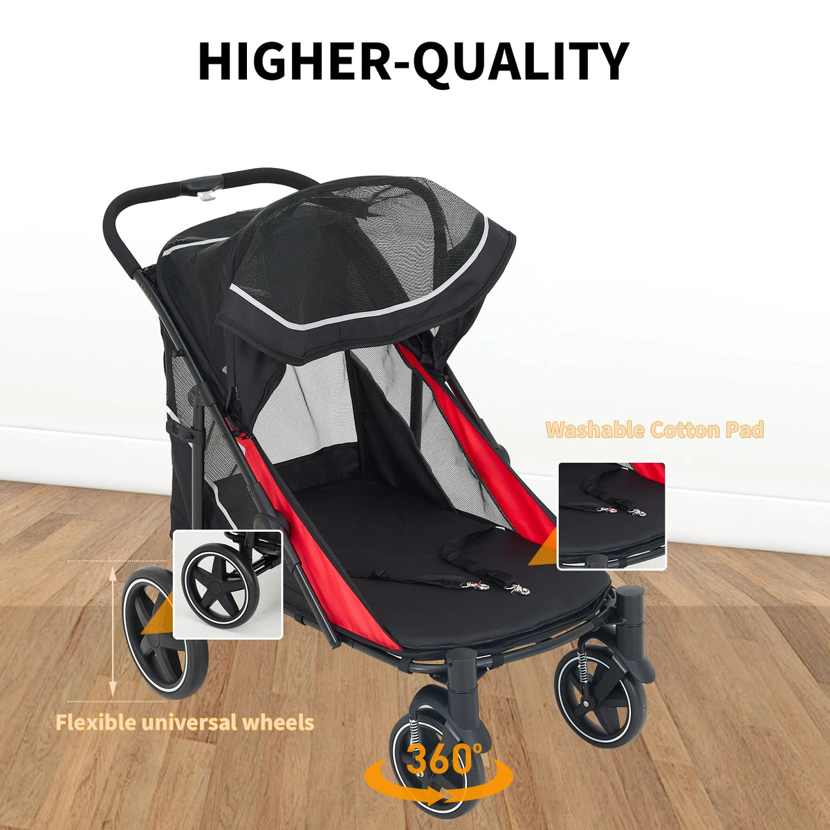 Foldable Pet Stroller for Large and Medium Dogs with Canopy
