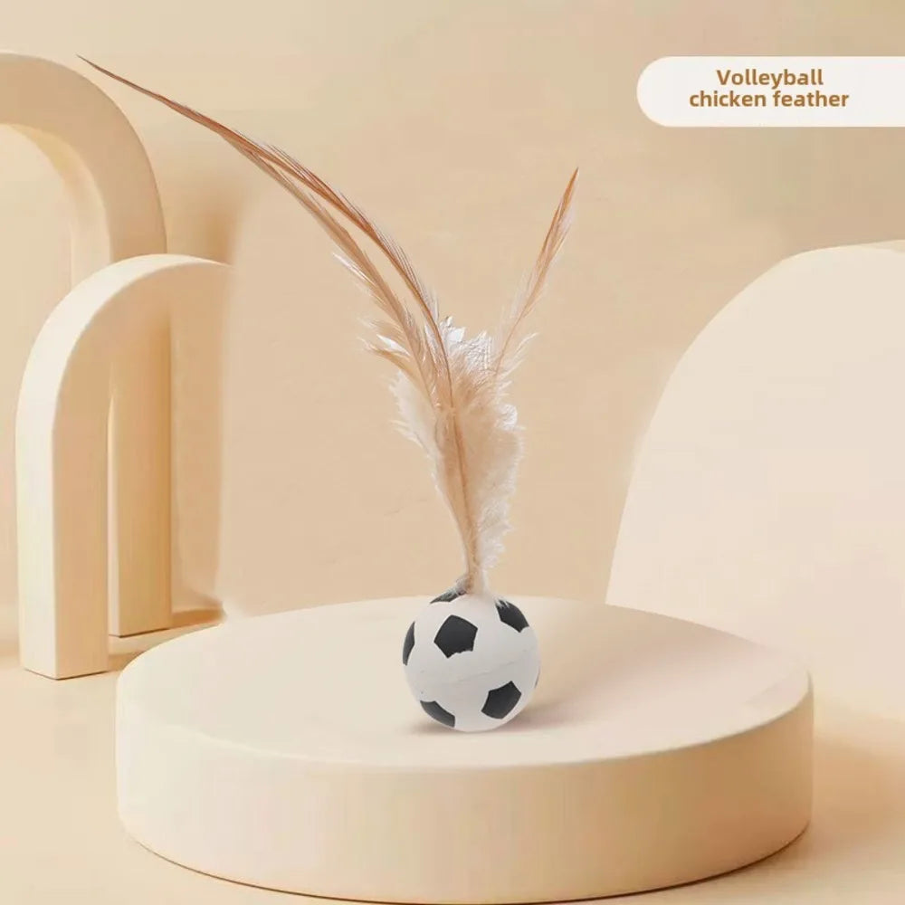 QIZHIKUAJING Feathered Bouncing Ball Toy For Cats And Dogs