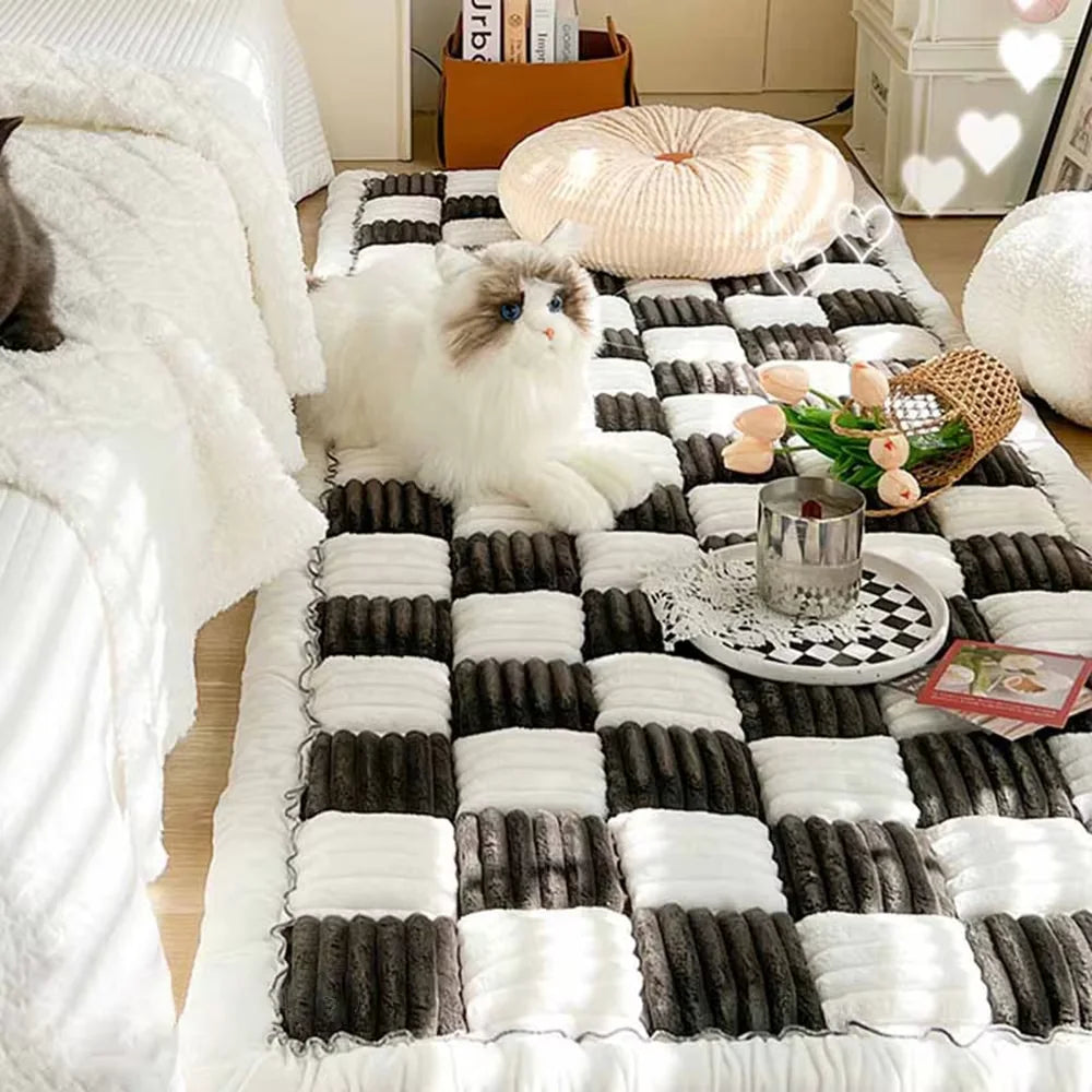 CWV Waterproof Plaid Coral Fleece Pet Bed Mat Cover