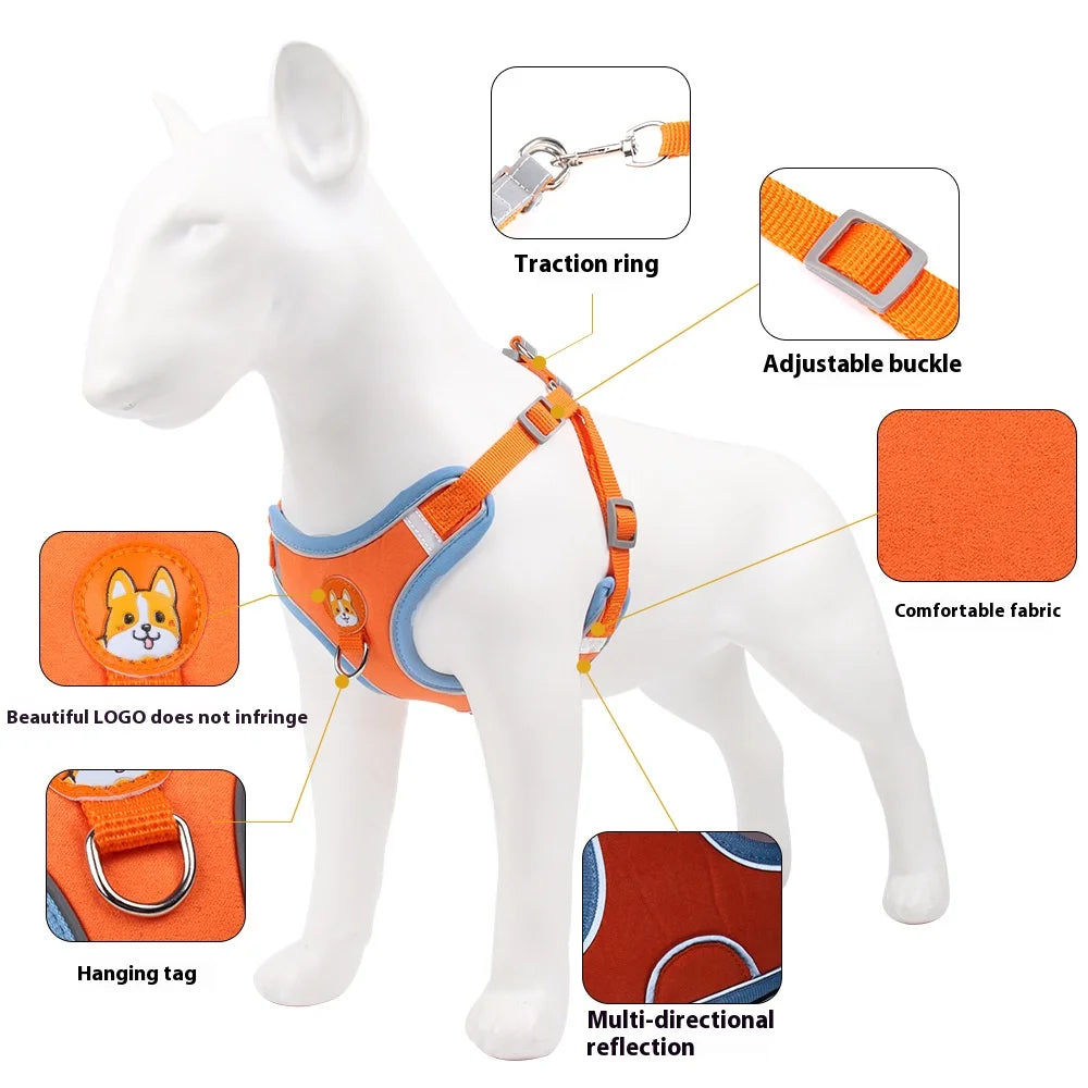 NONECN Reflective Harness Vest With Leash Breathable Mesh Padding