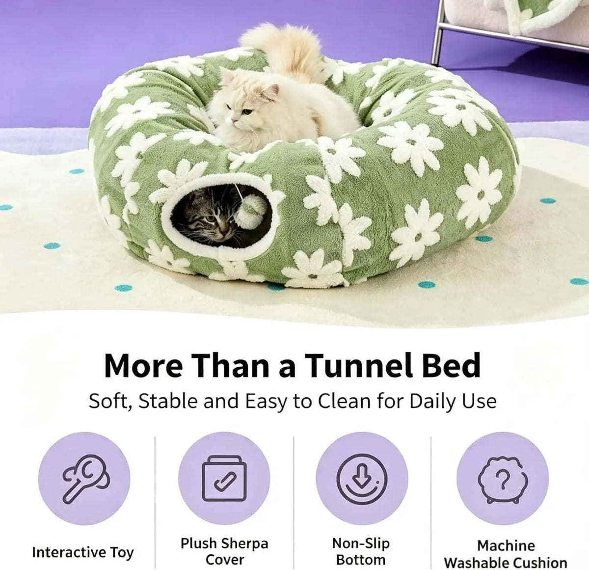 Dachshund Tunnel Bed Flower Design Plush Foldable Dog Bed