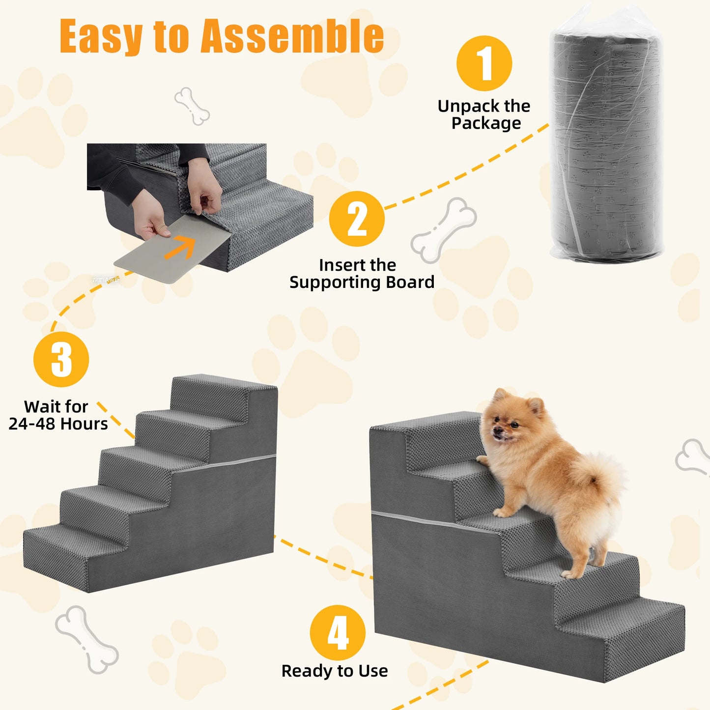 JHK 3-5 Step Right Angled Foam Dog Stairs Ramp Indoor