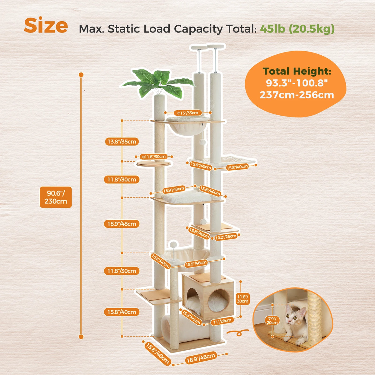 PAWZ Road Wooden Cat Tree with Hammock and Scratching Posts