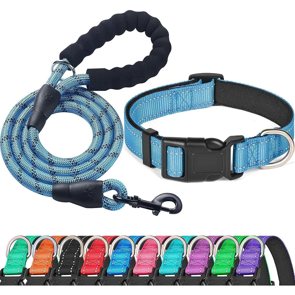 Ladoogo Reflective Padded Dog Collar Neoprene Nylon Durable