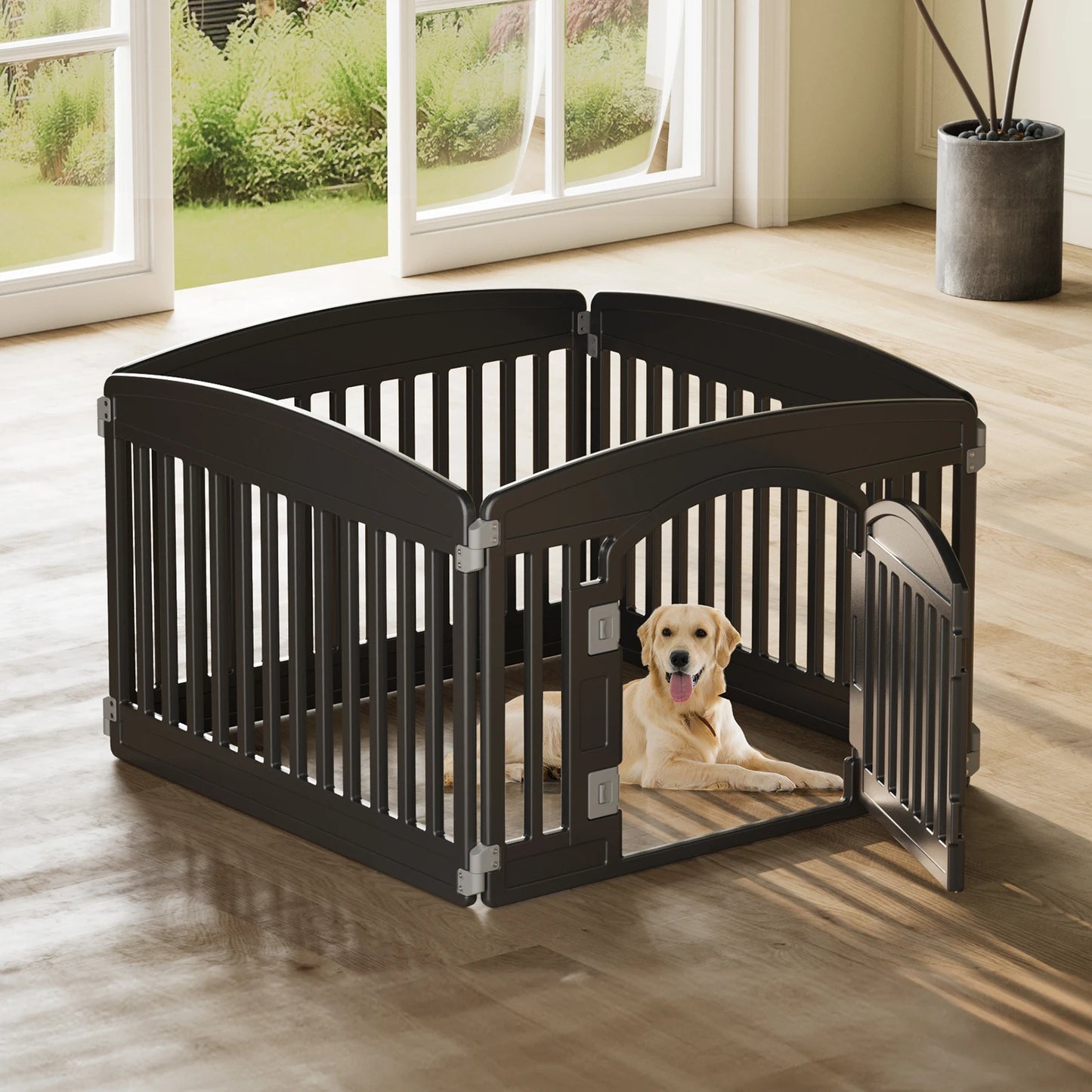 JHK Plastic Dog Playpen Expandable Fence For Medium Dogs Indoor Outdoor