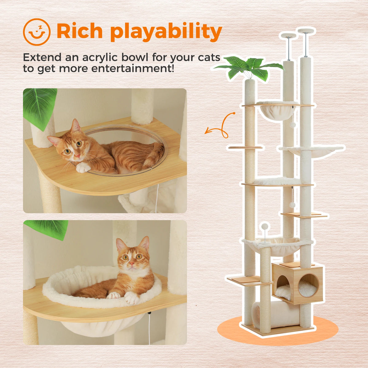 PAWZ Road Wooden Cat Tree with Hammock and Scratching Posts