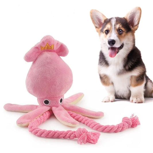 Squid Puppy Dog Chew Toy Octopus Plush Rope Squeaker