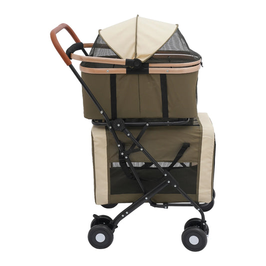 3 In 1 Foldable Pet Stroller With Dual Carriers Capacity