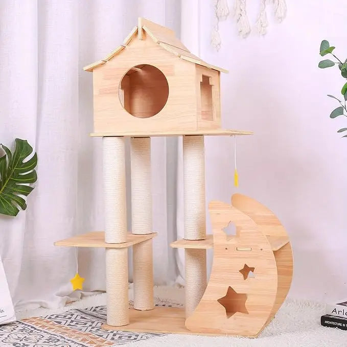 LUCK Premium Wooden Multi Level Cat Climber Space Capsule
