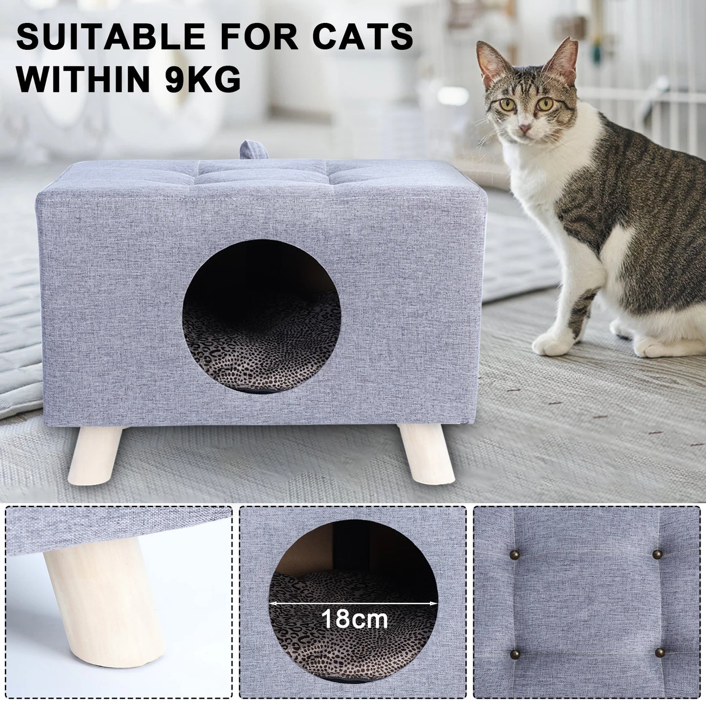 Guangdong Cat Cube Wooden House With Feet And Cushion