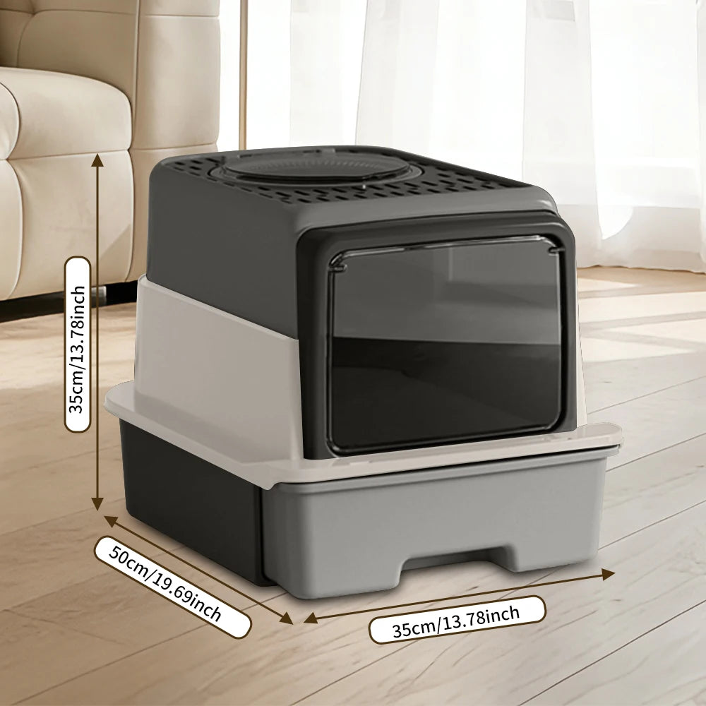 Enclosed Draw-Out Cat Litter Box With Splash-Proof Easy-Clean Design