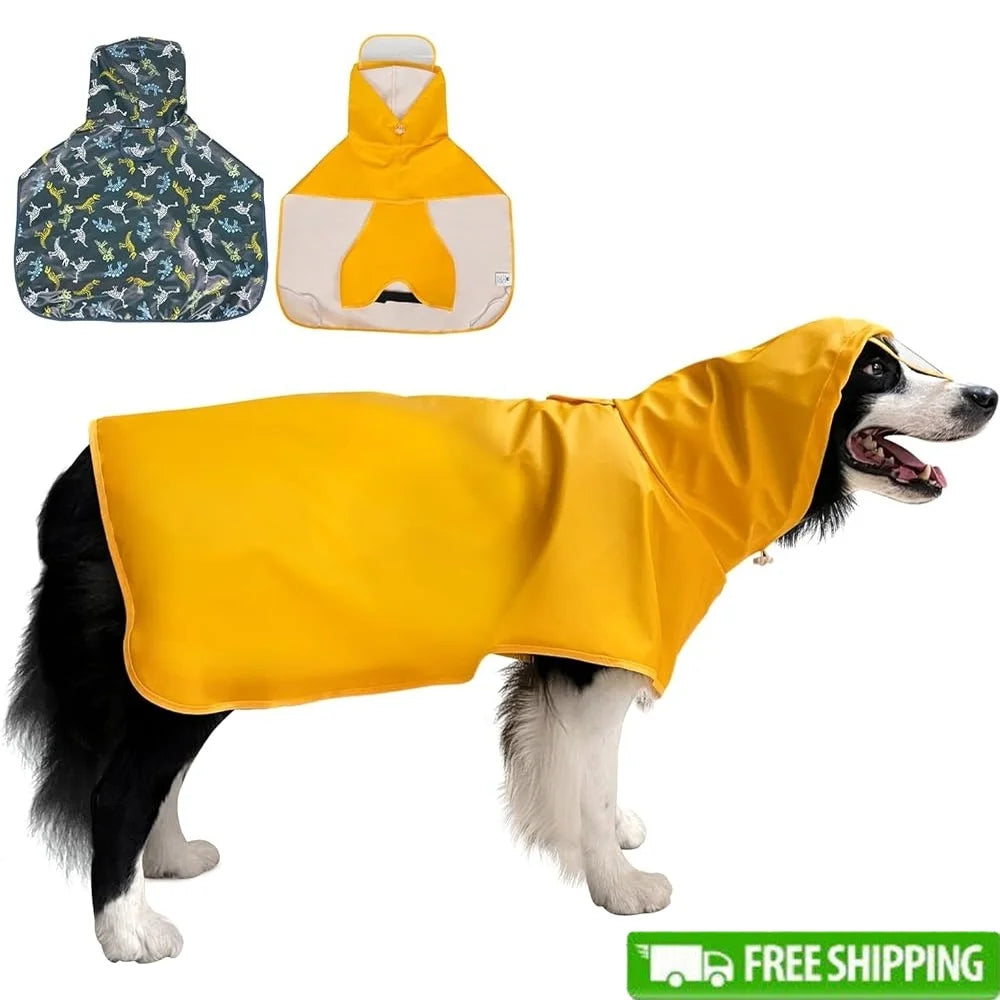 Adjustable Waterproof Dog Raincoat with Clear Hood Lightweight Pet Jacket with Leash Hole Perfect Outdoors Rainy Weather