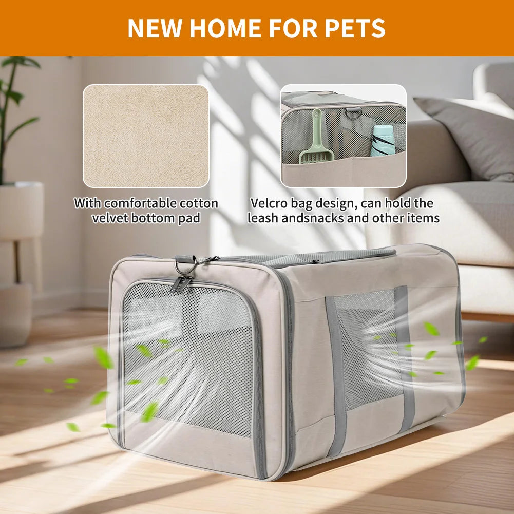 Two Cat Trolley Carrier With Wheels For Travel Convenience