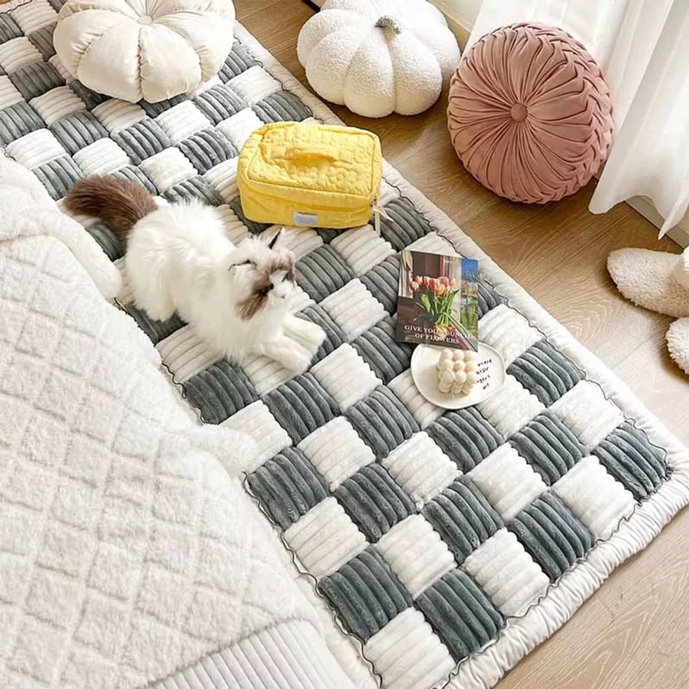 CWV Waterproof Plaid Coral Fleece Pet Bed Mat Cover