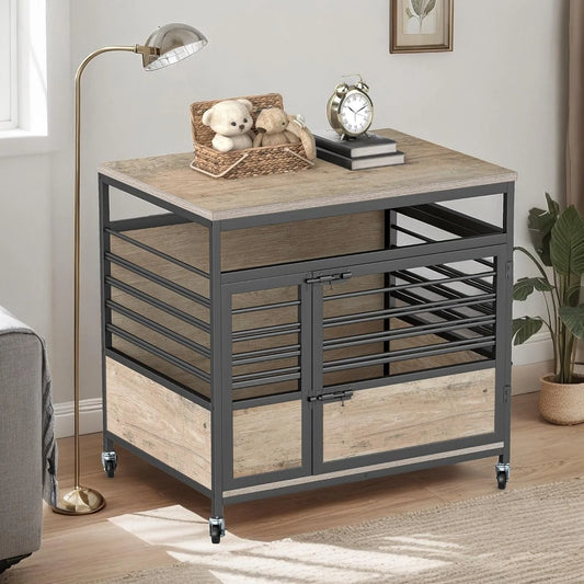 ZUIJI Heavy Duty Wooden Dog Crate Table With Wheels