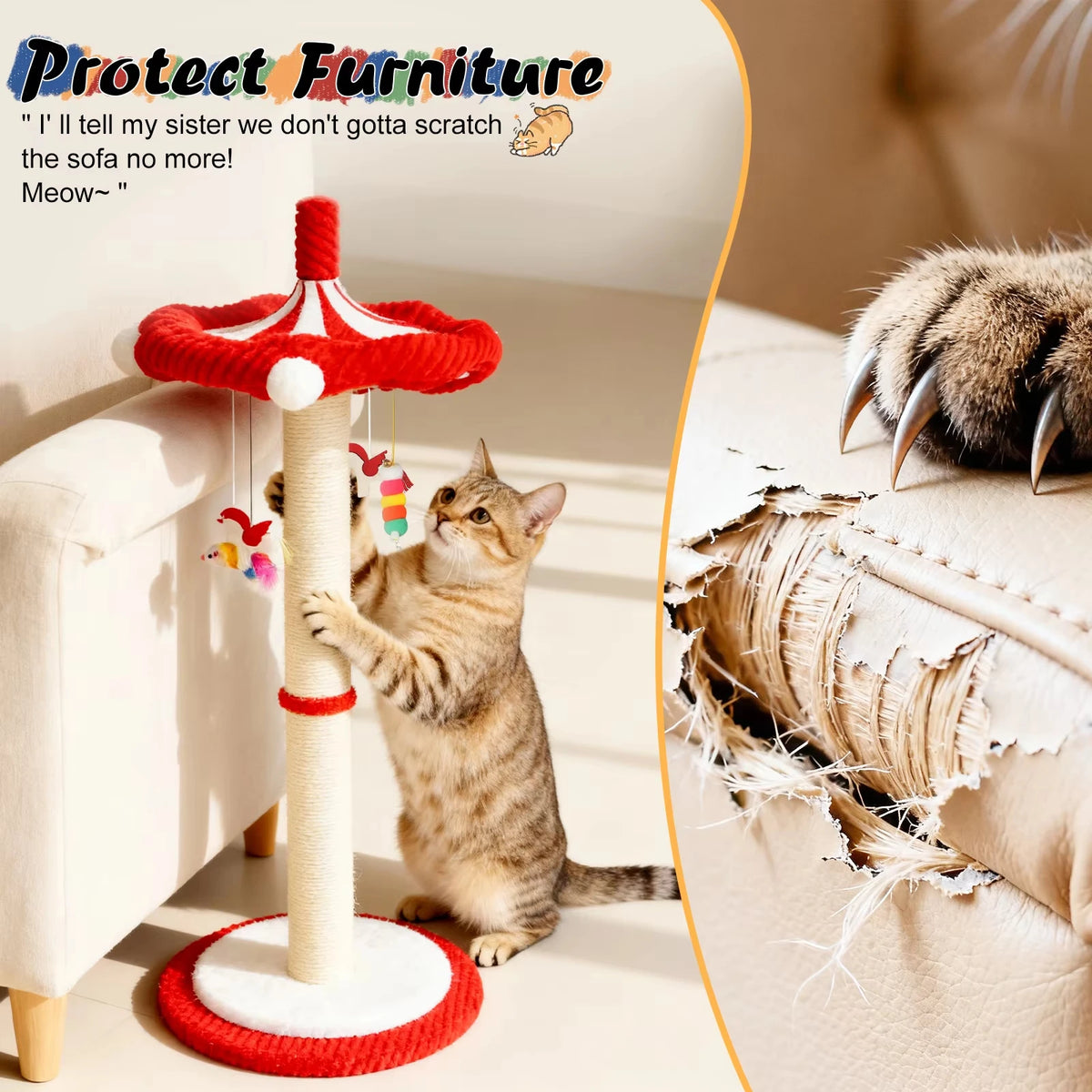 CWV Rotating Cat Scratching Post With Hanging Toys