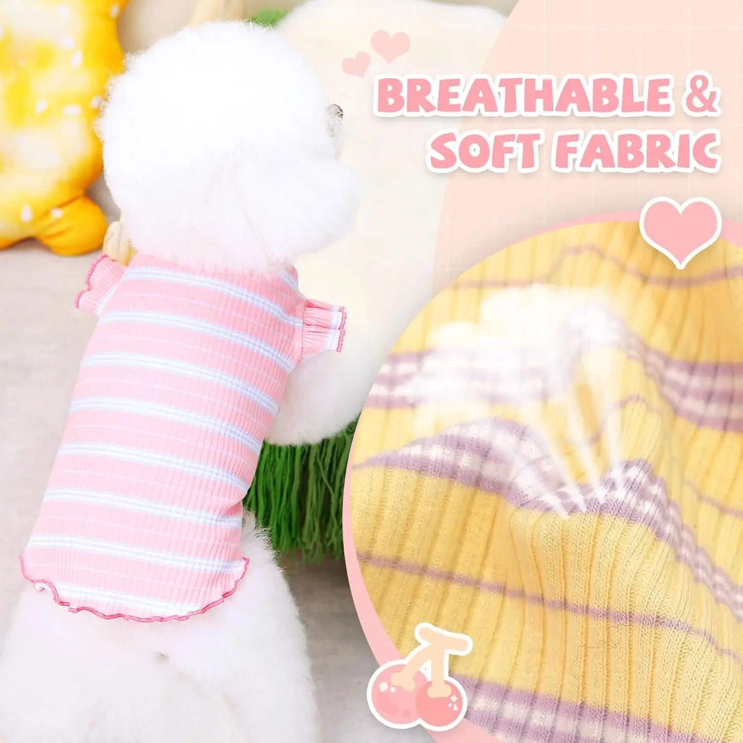 Zhejiang Dog T Shirt 2 Pack Striped Cherry Print Cotton