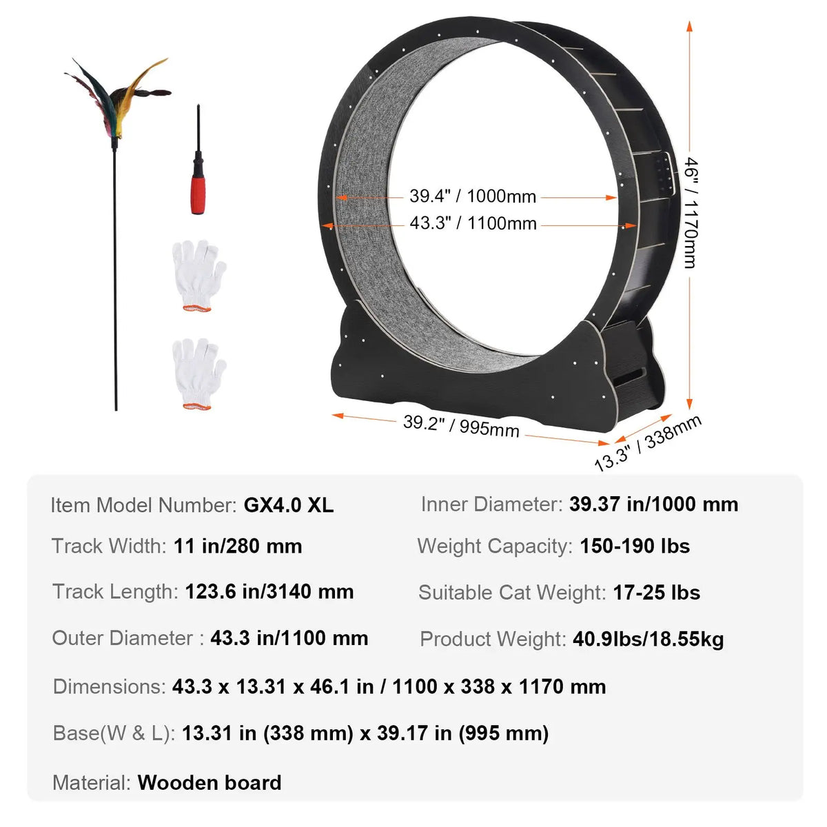 Indoor Cat Exercise Wheel With Detachable Carpet And Teaser for Training