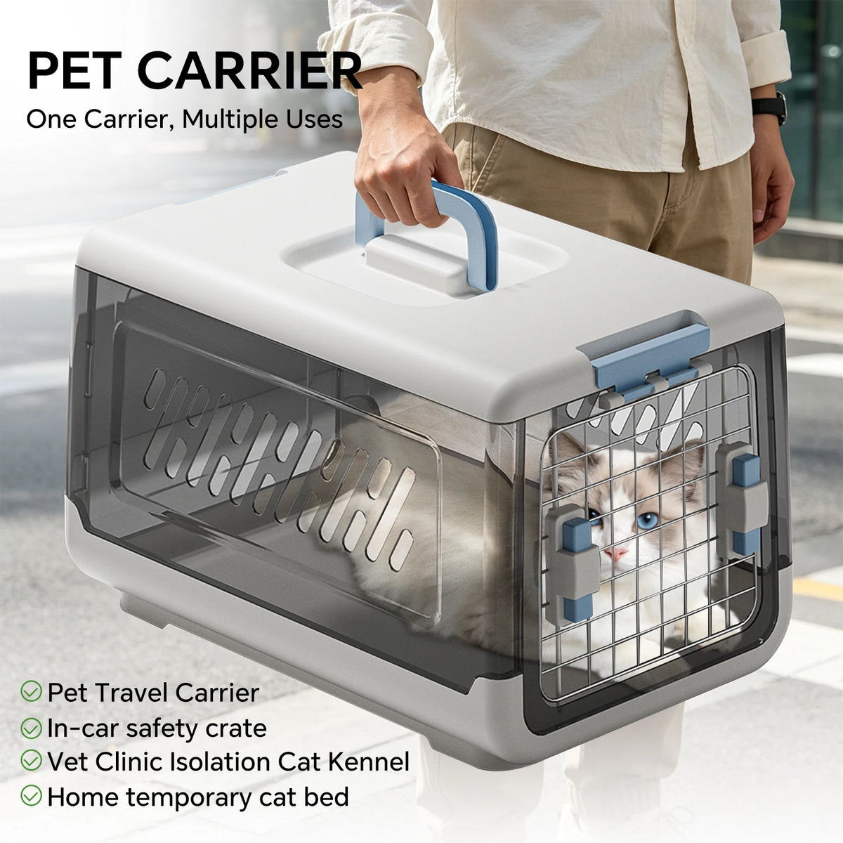Ventilated Pet Travel Carrier Box with Removable Easy Clean Design