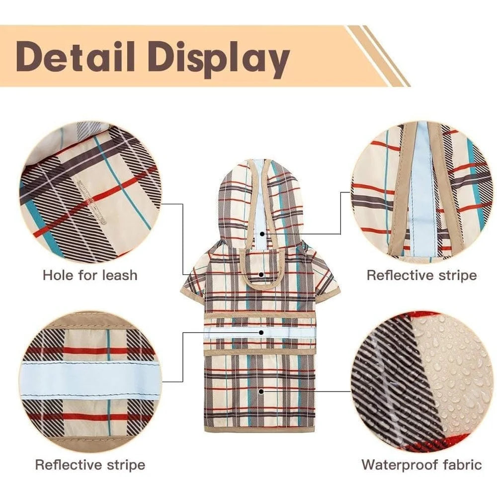 Hooded Dog Raincoat Waterproof Slicker Poncho Large Breeds with Leash Hole Adjustable Reflective Lightweight Outdoor Jacket