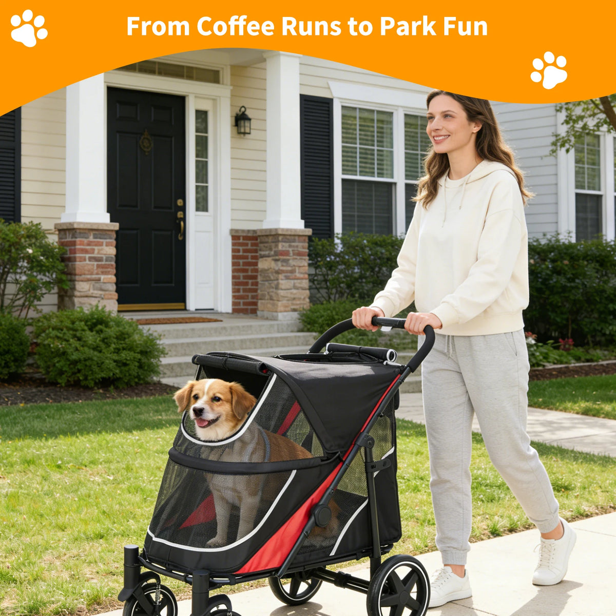 Foldable Pet Stroller for Large and Medium Dogs with Canopy